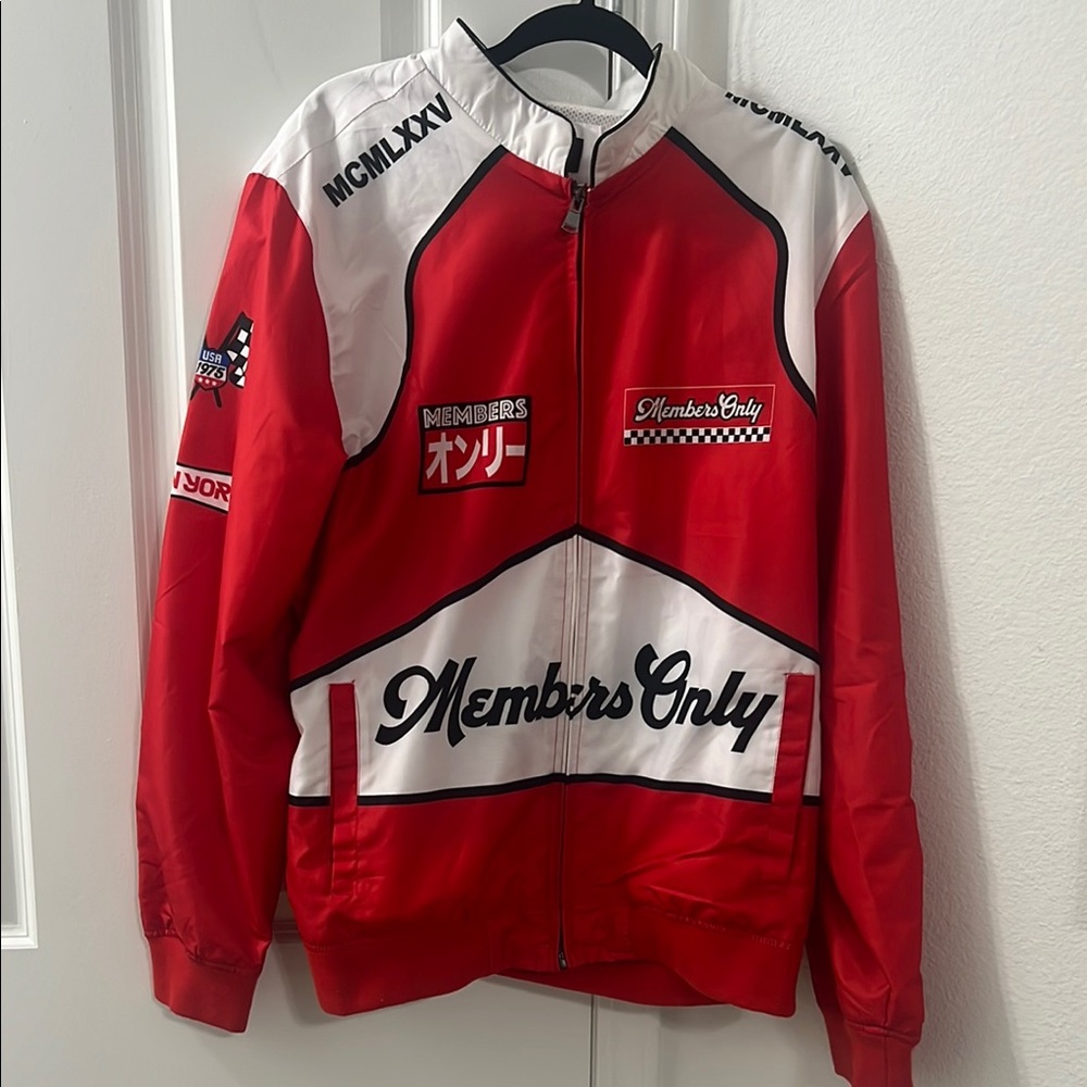 Red and White Members Only Jacket